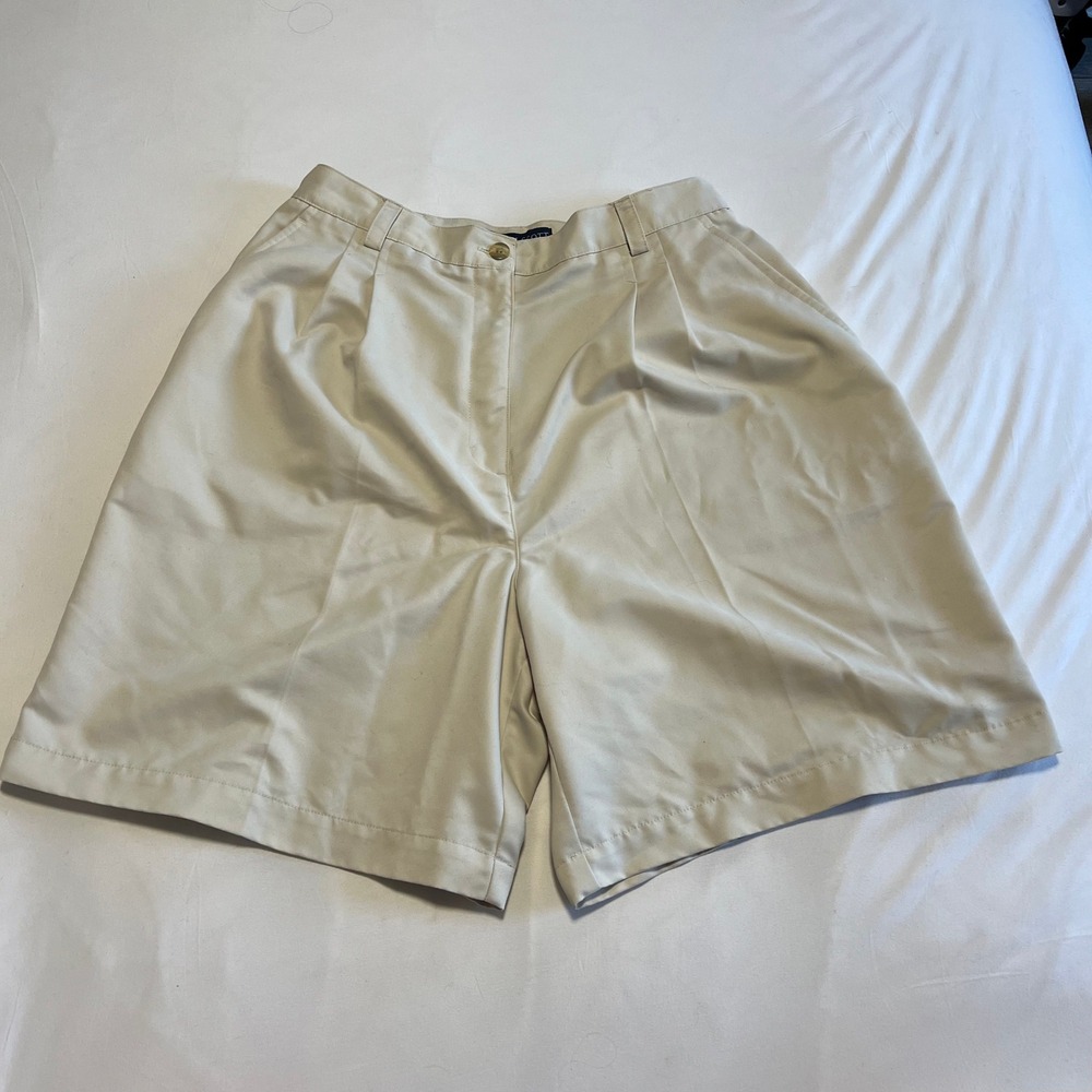 Karen Scott Petites Beige Pleated High Rise Shorts Khaki 10P Elastic Waist